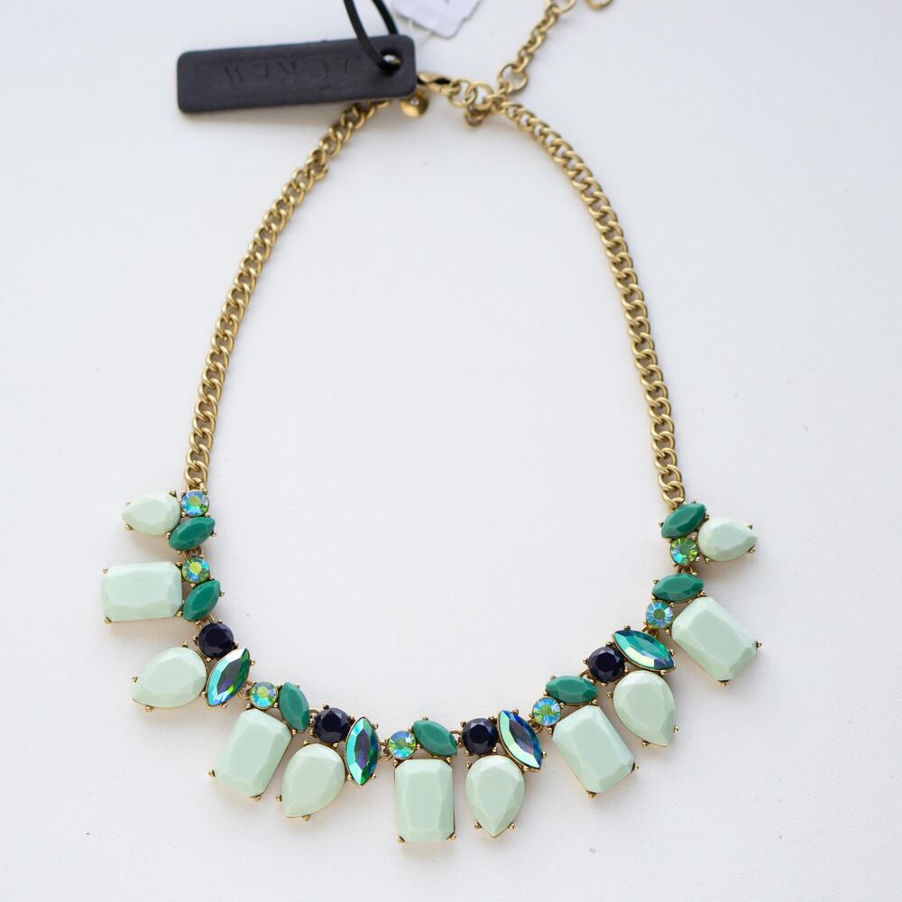 J.CREW Mint Green Teal Crystal Bib Statement Necklace